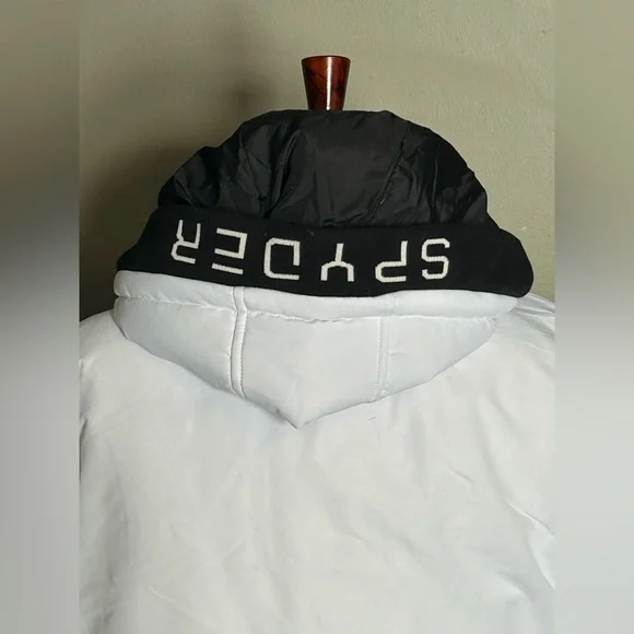 Spyder Women's White and Black long puffer jacket - Picture 7 of 16